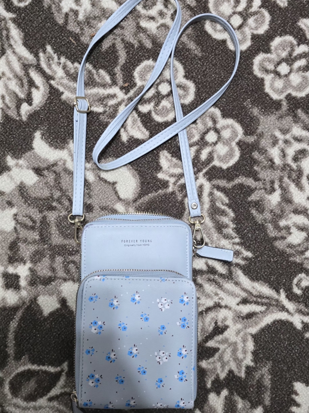 Forever Young Baby Blue Floral Crossbody Bag